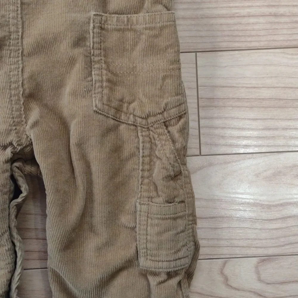 OshKosh B'gosh Tan Corduroy Vestbak Overalls with Flannel Lining 6-9 Months